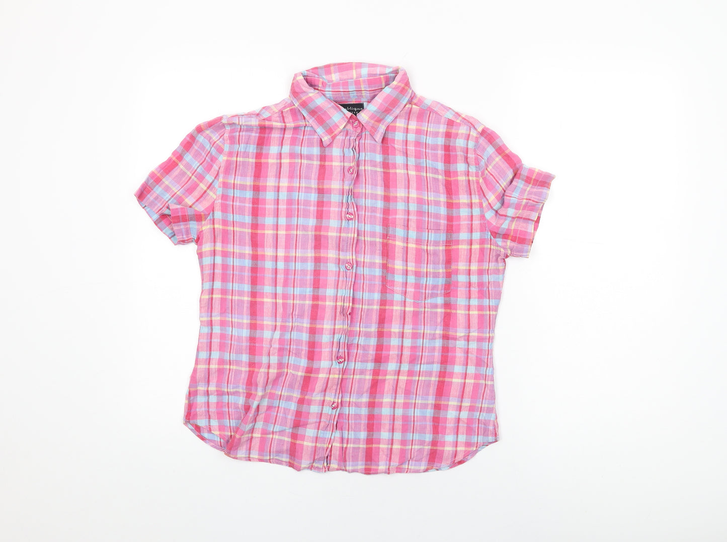 Republique Boys Pink Plaid Cotton Basic Button-Up Size L Collared Button