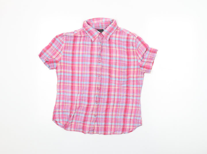 Republique Boys Pink Plaid Cotton Basic Button-Up Size L Collared Button