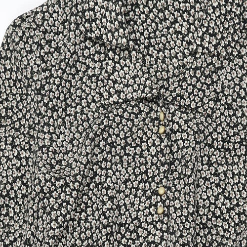 Anne Brooks Womens Black Floral Polyester A-Line Size 18 Collared Button