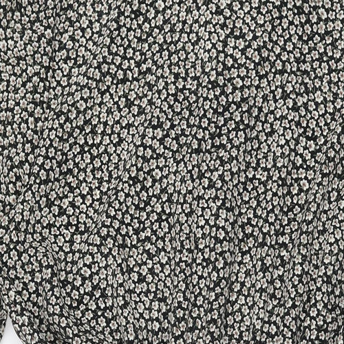 Anne Brooks Womens Black Floral Polyester A-Line Size 18 Collared Button