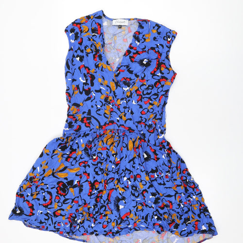 Closet Womens Blue Geometric Viscose Skater Dress Size 10 V-Neck Pullover