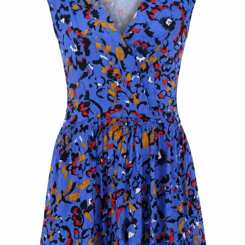 Closet Womens Blue Geometric Viscose Skater Dress Size 10 V-Neck Pullover