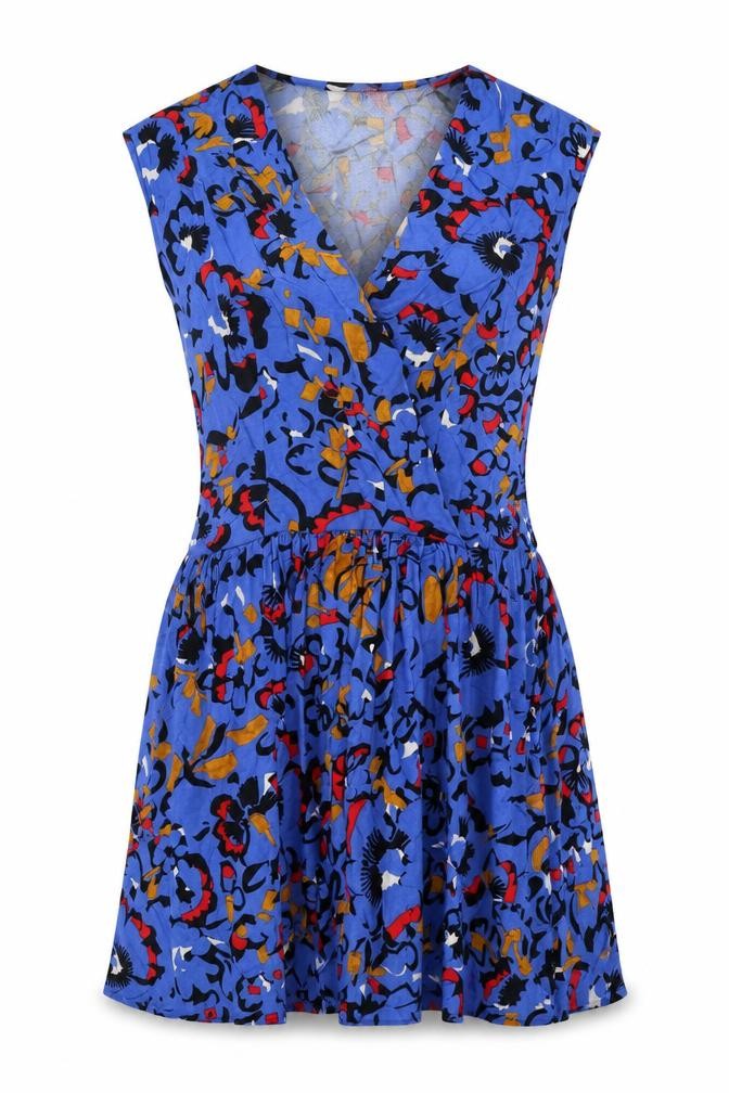 Closet Womens Blue Geometric Viscose Skater Dress Size 10 V-Neck Pullover