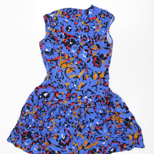Closet Womens Blue Geometric Viscose Skater Dress Size 10 V-Neck Pullover
