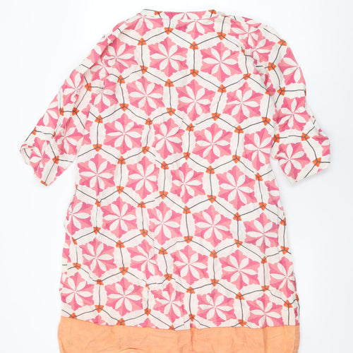 NoLoGo Womens White Floral Linen Shift Size S V-Neck Pullover