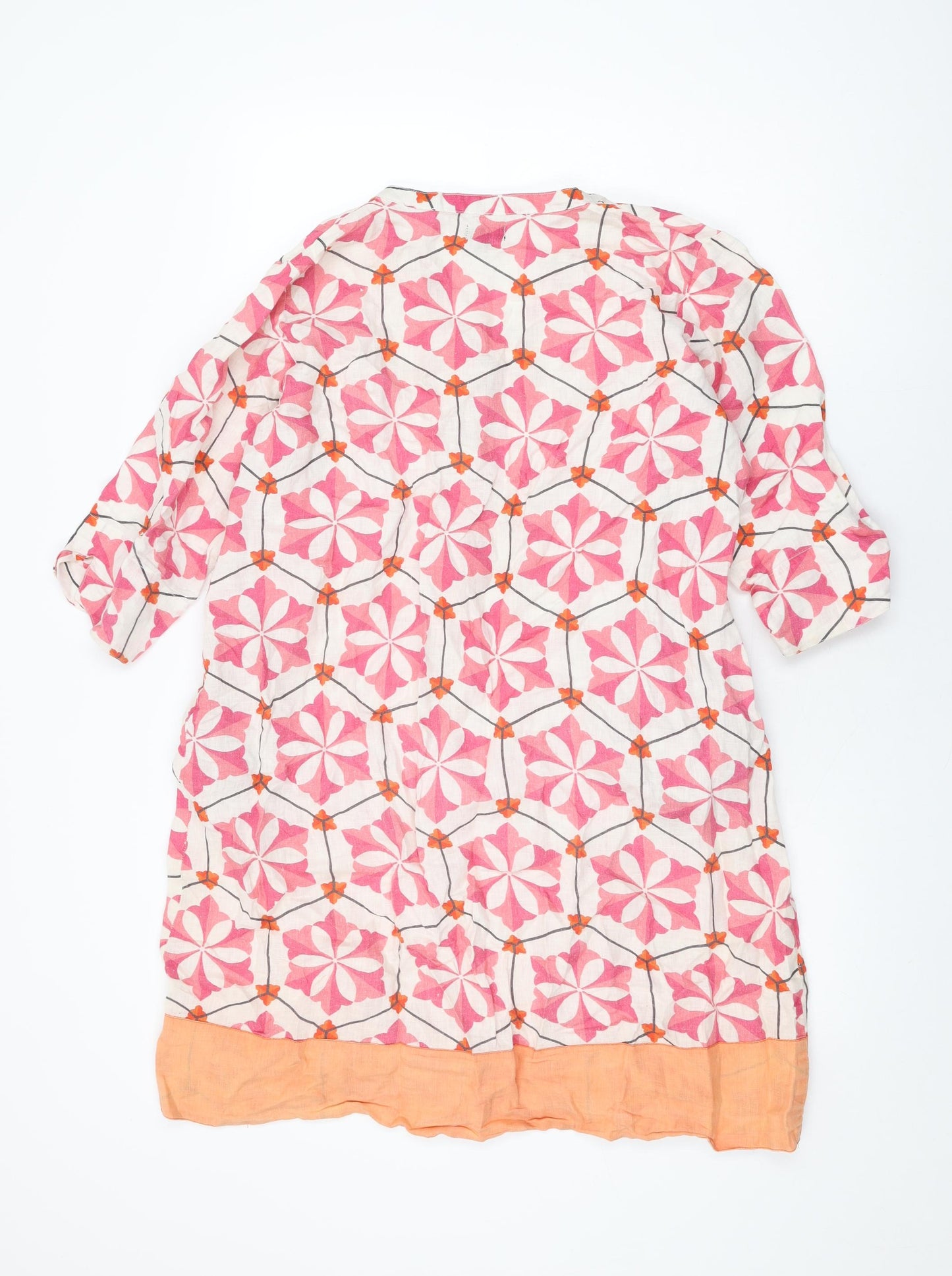 NoLoGo Womens White Floral Linen Shift Size S V-Neck Pullover