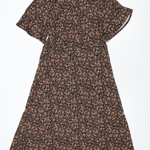 New Look Womens Black Floral Viscose A-Line Size 14 Round Neck Pullover