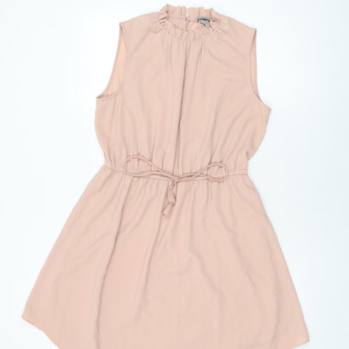 H&M Womens Pink Polyester Shift Size 12 Round Neck Button
