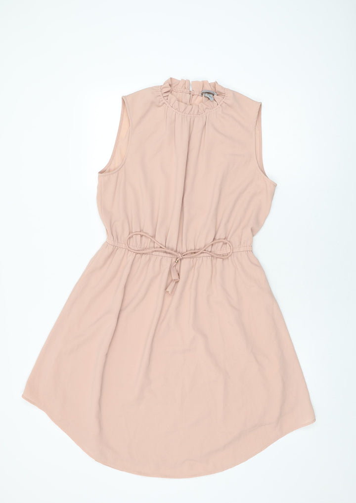 H&M Womens Pink Polyester Shift Size 12 Round Neck Button