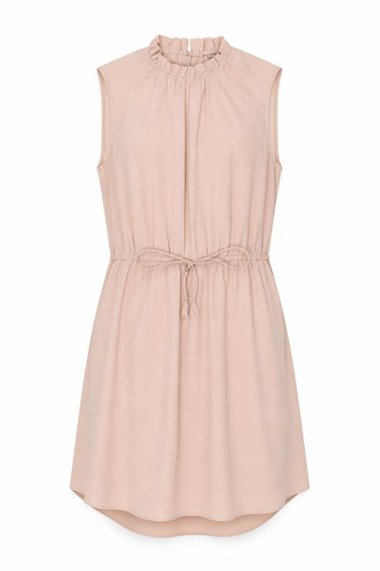 Front view of H&M women’s pink polyester shift, size UK 12, round neck button
