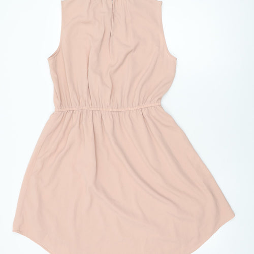H&M Womens Pink Polyester Shift Size 12 Round Neck Button