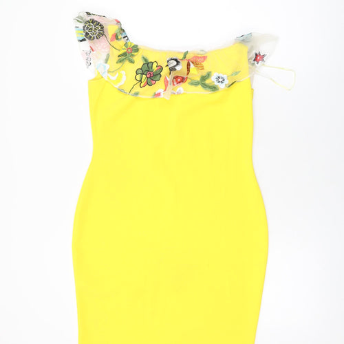 Ayanapa Womens Yellow Floral Polyester Bodycon Size 14 Off the Shoulder Pullover