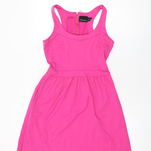 Cynthia Rowley Womens Pink Nylon Skater Dress Size S Scoop Neck Zip