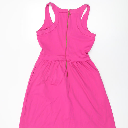 Cynthia Rowley Womens Pink Nylon Skater Dress Size S Scoop Neck Zip