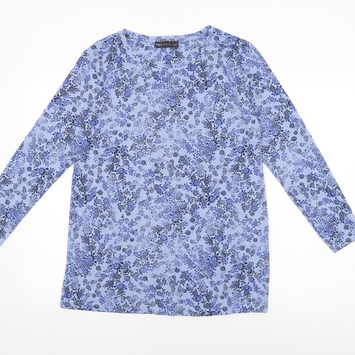 Marks and Spencer Womens Blue Floral Polyester Basic T-Shirt Size 10 Round Neck