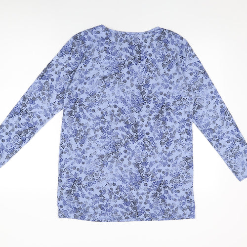 Marks and Spencer Womens Blue Floral Polyester Basic T-Shirt Size 10 Round Neck