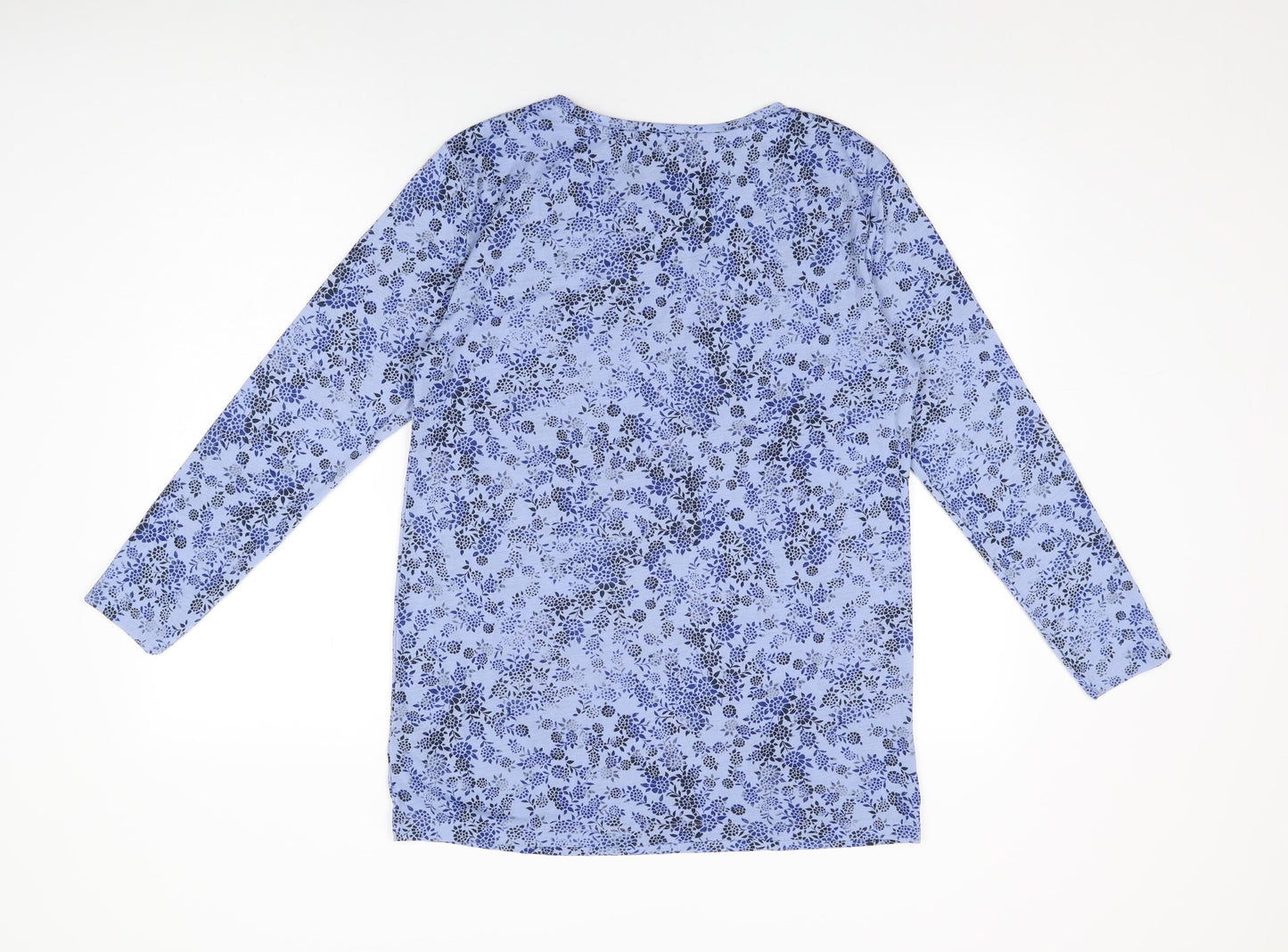 Marks and Spencer Womens Blue Floral Polyester Basic T-Shirt Size 10 Round Neck