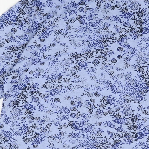 Marks and Spencer Womens Blue Floral Polyester Basic T-Shirt Size 10 Round Neck