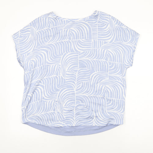 Marks and Spencer Womens Blue Geometric Polyester Basic Blouse Size 14 Round Neck