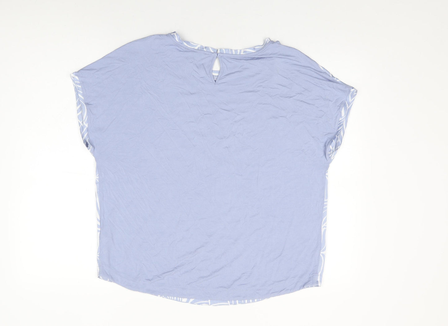 Marks and Spencer Womens Blue Geometric Polyester Basic Blouse Size 14 Round Neck