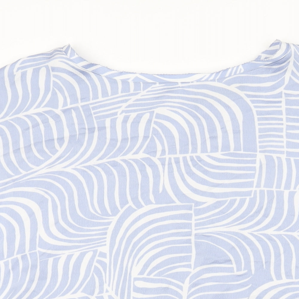 Marks and Spencer Womens Blue Geometric Polyester Basic Blouse Size 14 Round Neck