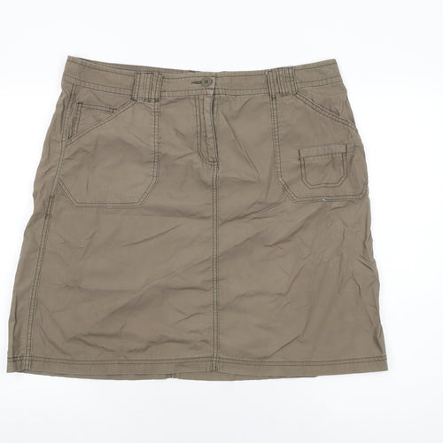 Marks and Spencer Womens Brown Cotton A-Line Skirt Size 18 Zip