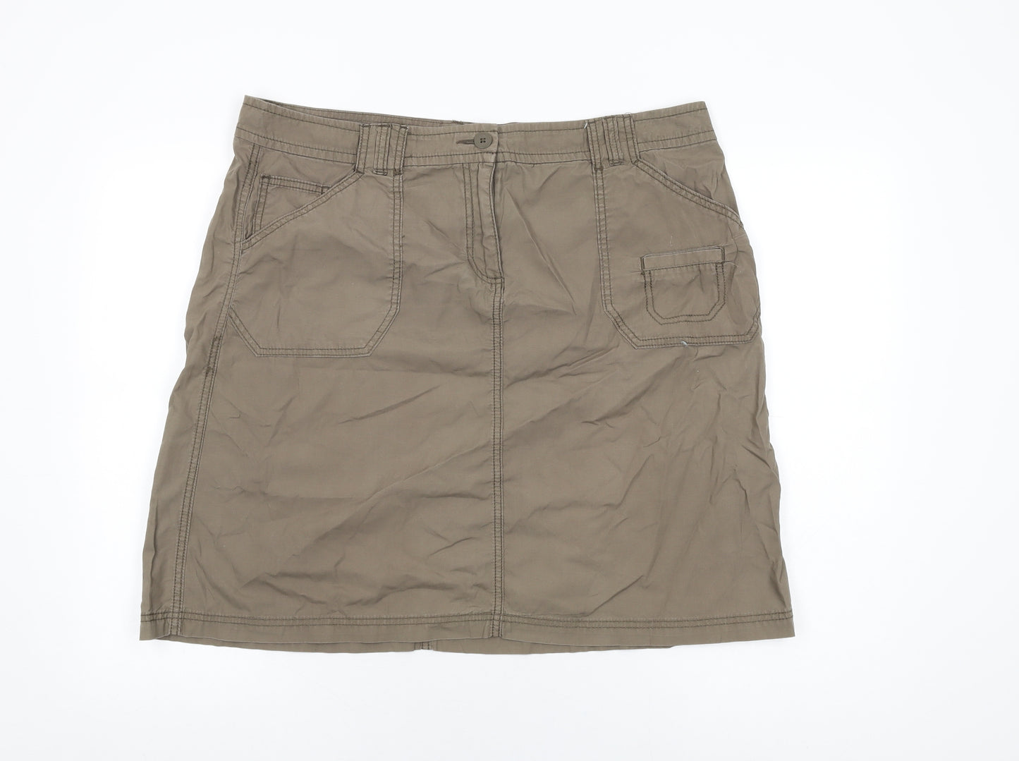 Marks and Spencer Womens Brown Cotton A-Line Skirt Size 18 Zip