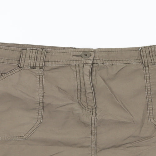 Marks and Spencer Womens Brown Cotton A-Line Skirt Size 18 Zip