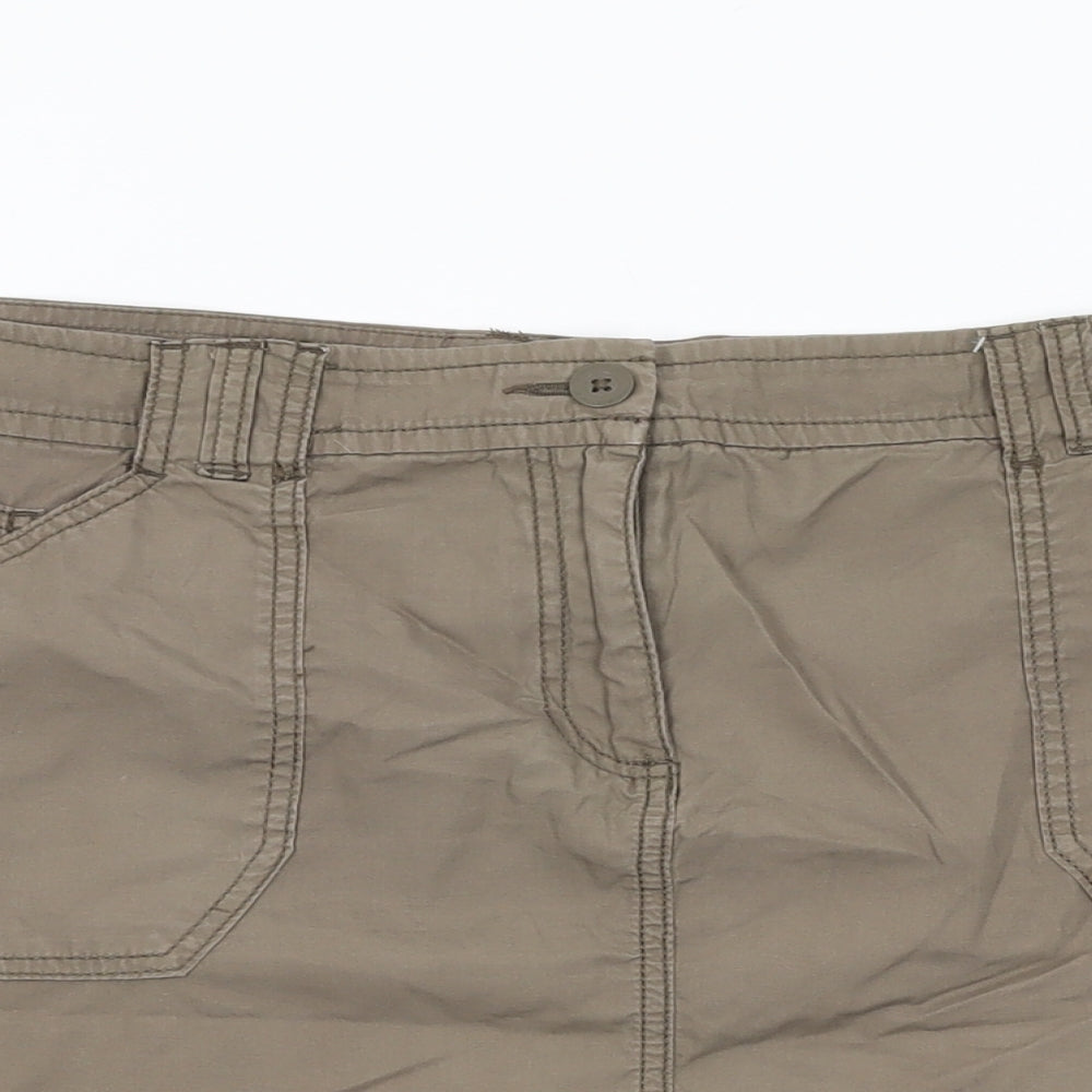 Marks and Spencer Womens Brown Cotton A-Line Skirt Size 18 Zip