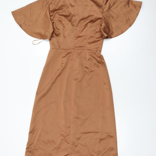 PRETTYLITTLETHING Womens Brown Polyester Shift Size 8 V-Neck Zip
