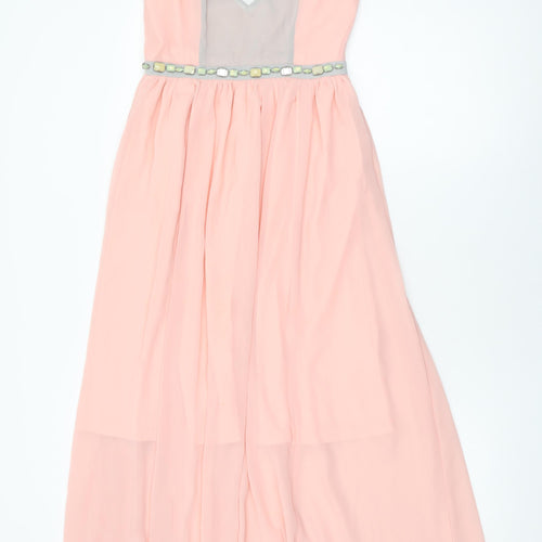 Boohoo Womens Pink Polyester Maxi Size 8 V-Neck Pullover