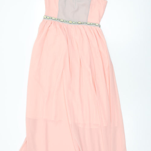 Boohoo Womens Pink Polyester Maxi Size 8 V-Neck Pullover