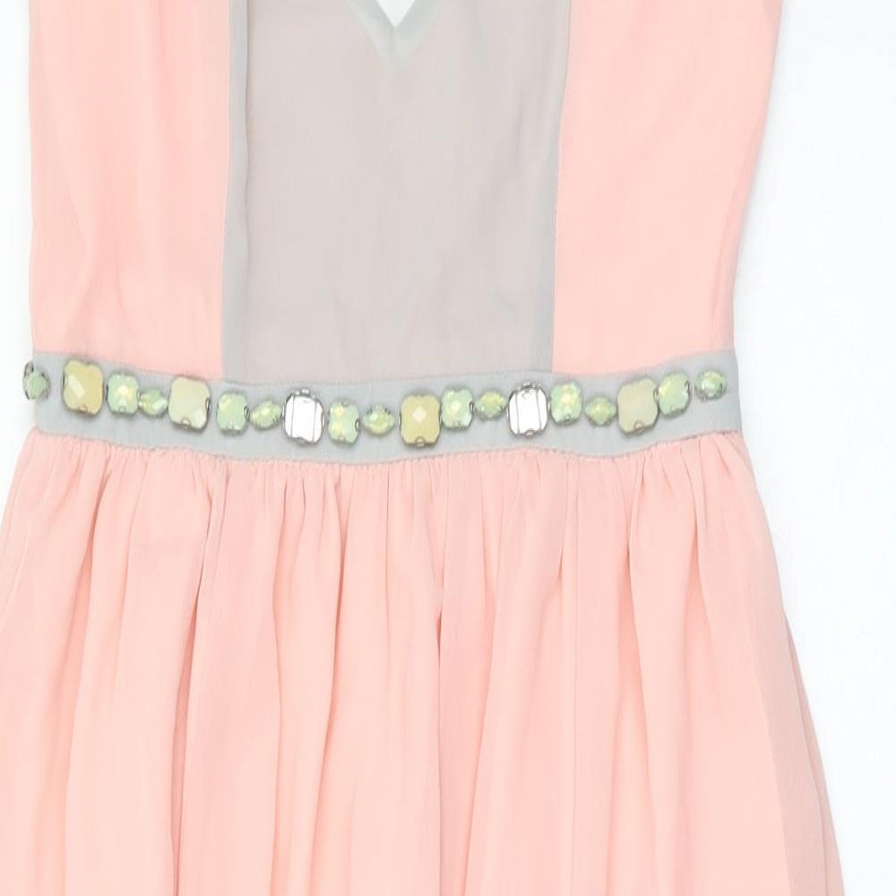 Boohoo Womens Pink Polyester Maxi Size 8 V-Neck Pullover