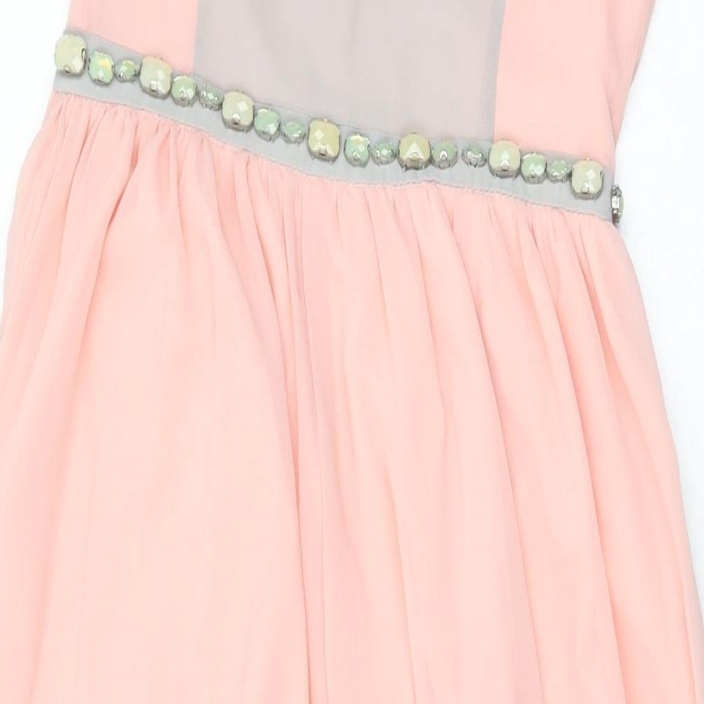 Boohoo Womens Pink Polyester Maxi Size 8 V-Neck Pullover