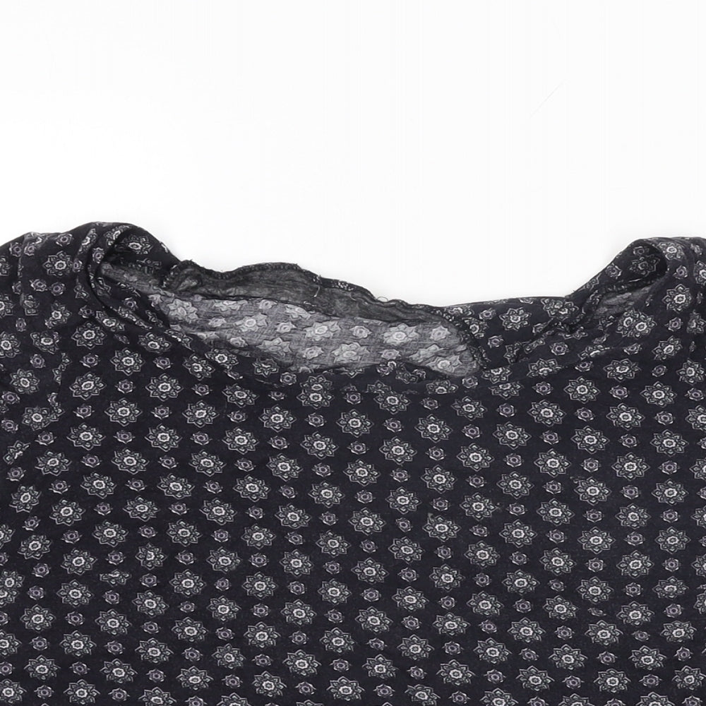SoulCal&Co Womens Black Floral Viscose Cropped T-Shirt Size 2XS Round Neck