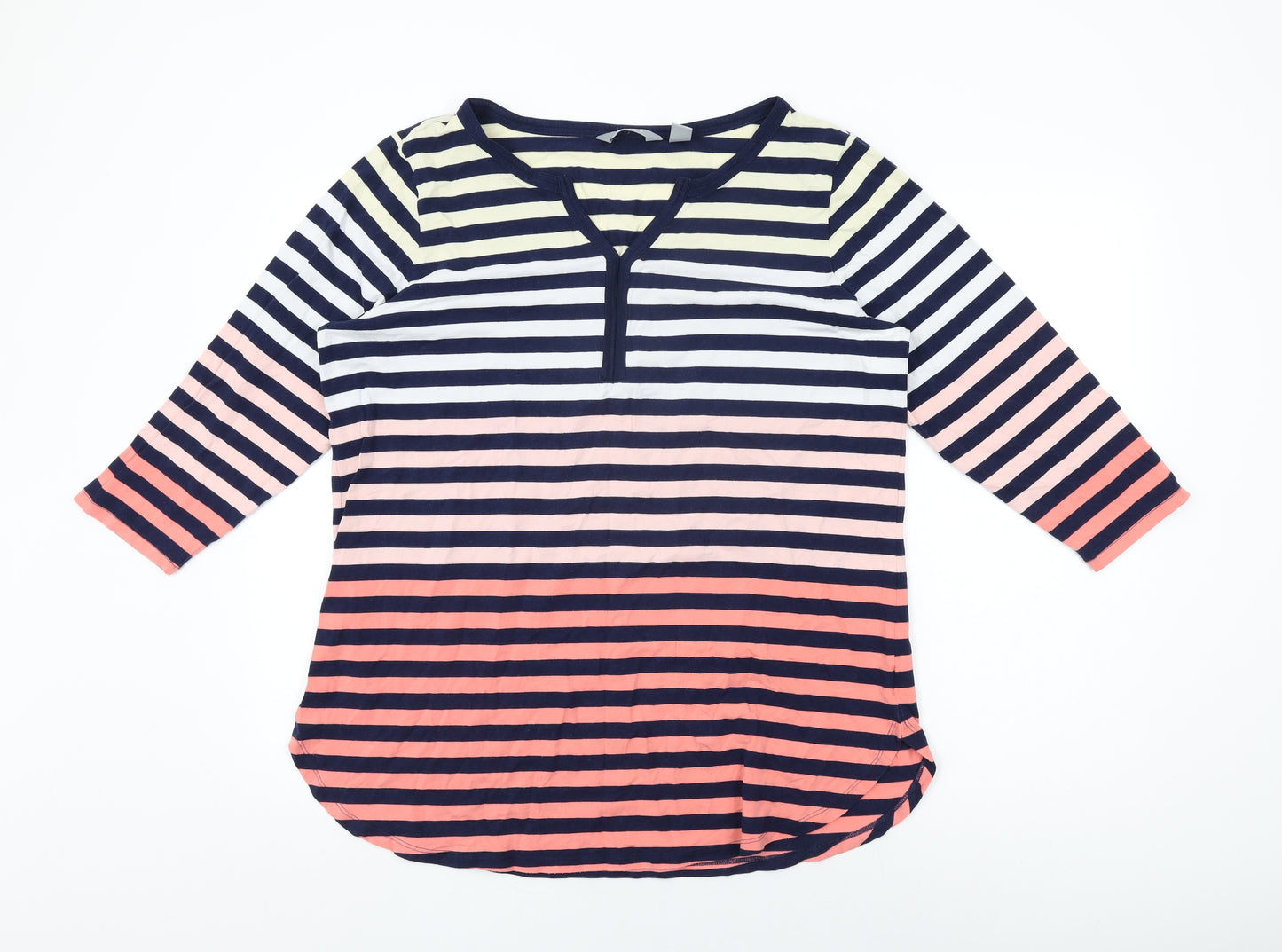 Lands' End Womens Multicoloured Striped Cotton Basic T-Shirt Size XL V-Neck