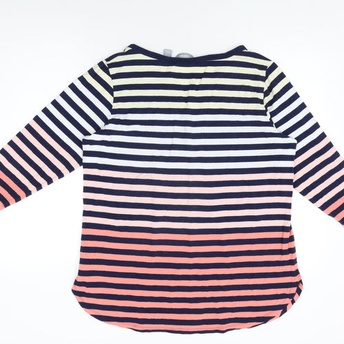 Lands' End Womens Multicoloured Striped Cotton Basic T-Shirt Size XL V-Neck