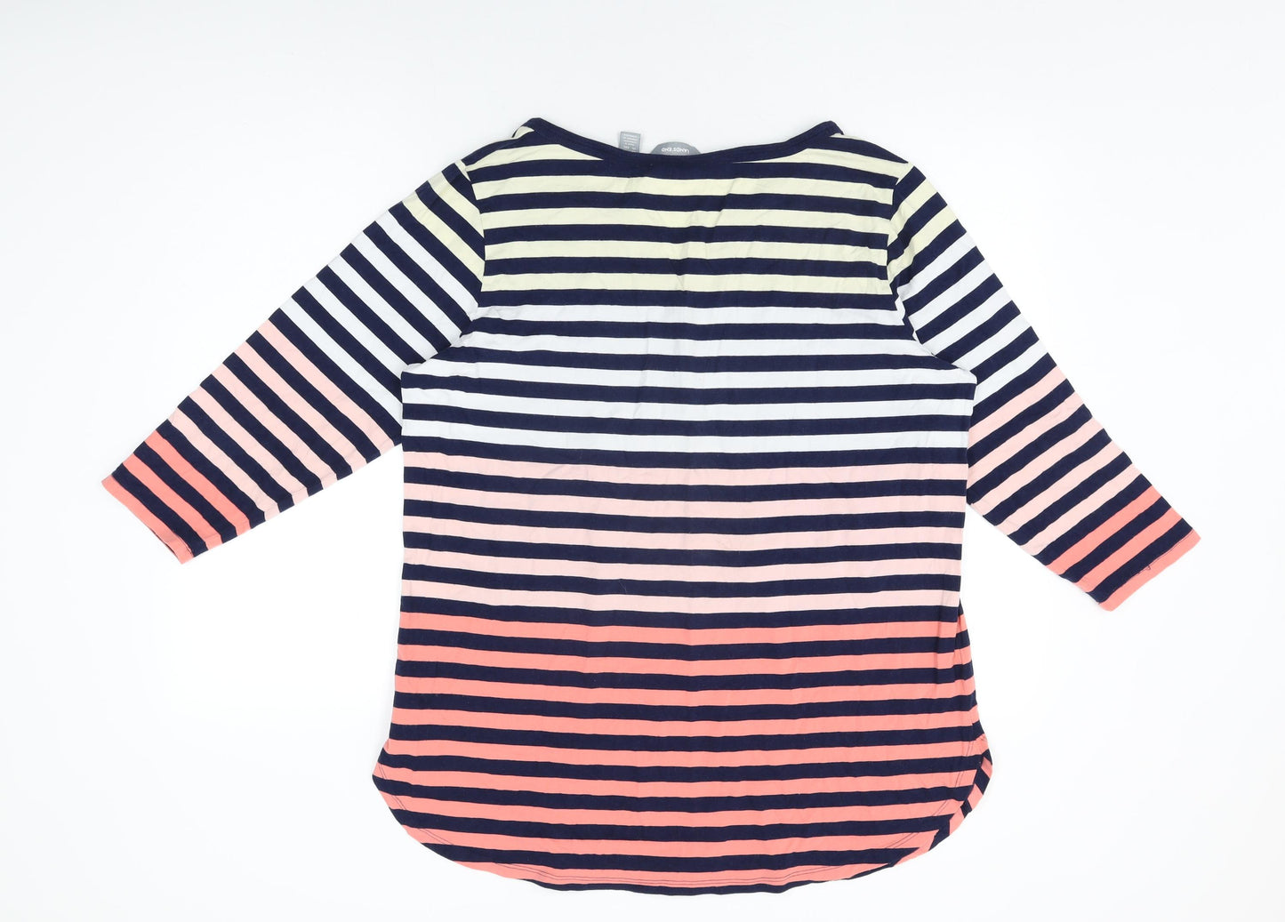 Lands' End Womens Multicoloured Striped Cotton Basic T-Shirt Size XL V-Neck