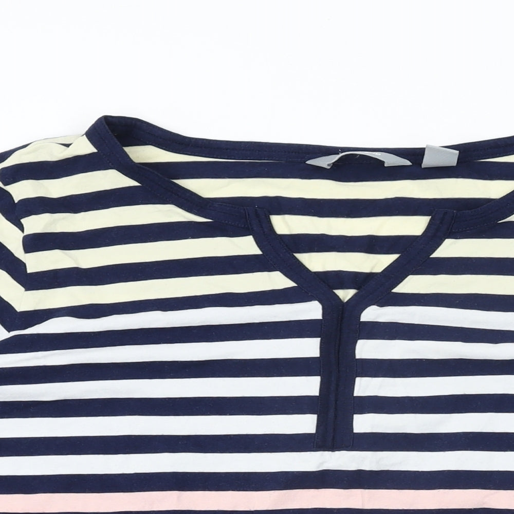 Lands' End Womens Multicoloured Striped Cotton Basic T-Shirt Size XL V-Neck