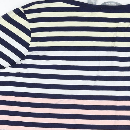 Lands' End Womens Multicoloured Striped Cotton Basic T-Shirt Size XL V-Neck