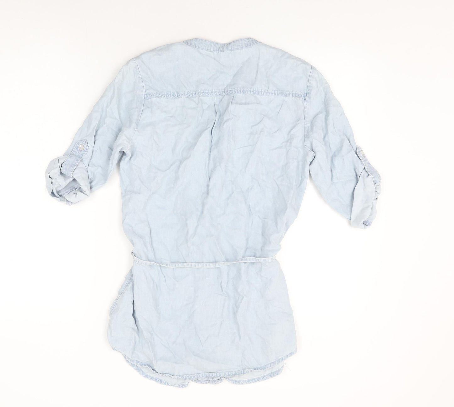 Autograph Womens Blue Lyocell Basic Button-Up Size 10 V-Neck
