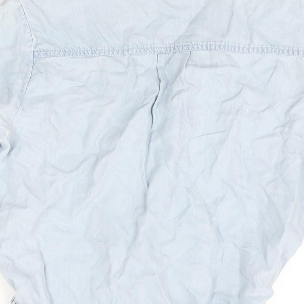 Autograph Womens Blue Lyocell Basic Button-Up Size 10 V-Neck