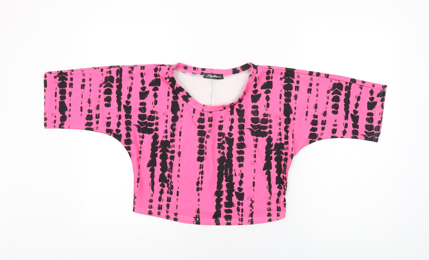 Stylewise Womens Pink Geometric Polyester Cropped T-Shirt Size M Round Neck