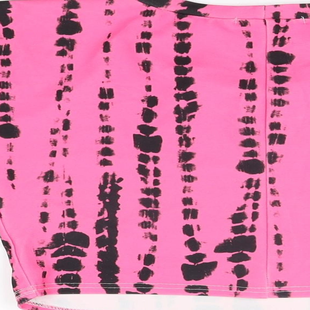 Stylewise Womens Pink Geometric Polyester Cropped T-Shirt Size M Round Neck