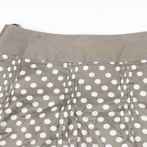 Monsoon Womens Brown Polka Dot Silk Swing Skirt Size 14 Zip