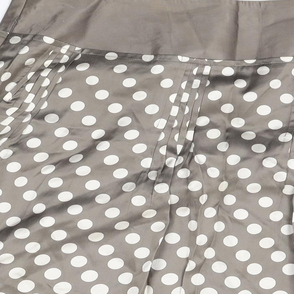 Monsoon Womens Brown Polka Dot Silk Swing Skirt Size 14 Zip