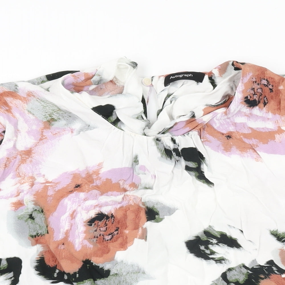 Autograph Womens White Floral Viscose Basic Blouse Size 22 Round Neck