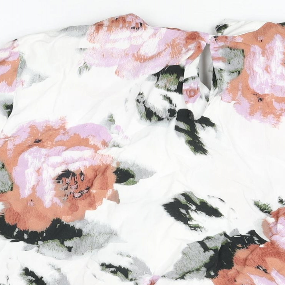 Autograph Womens White Floral Viscose Basic Blouse Size 22 Round Neck