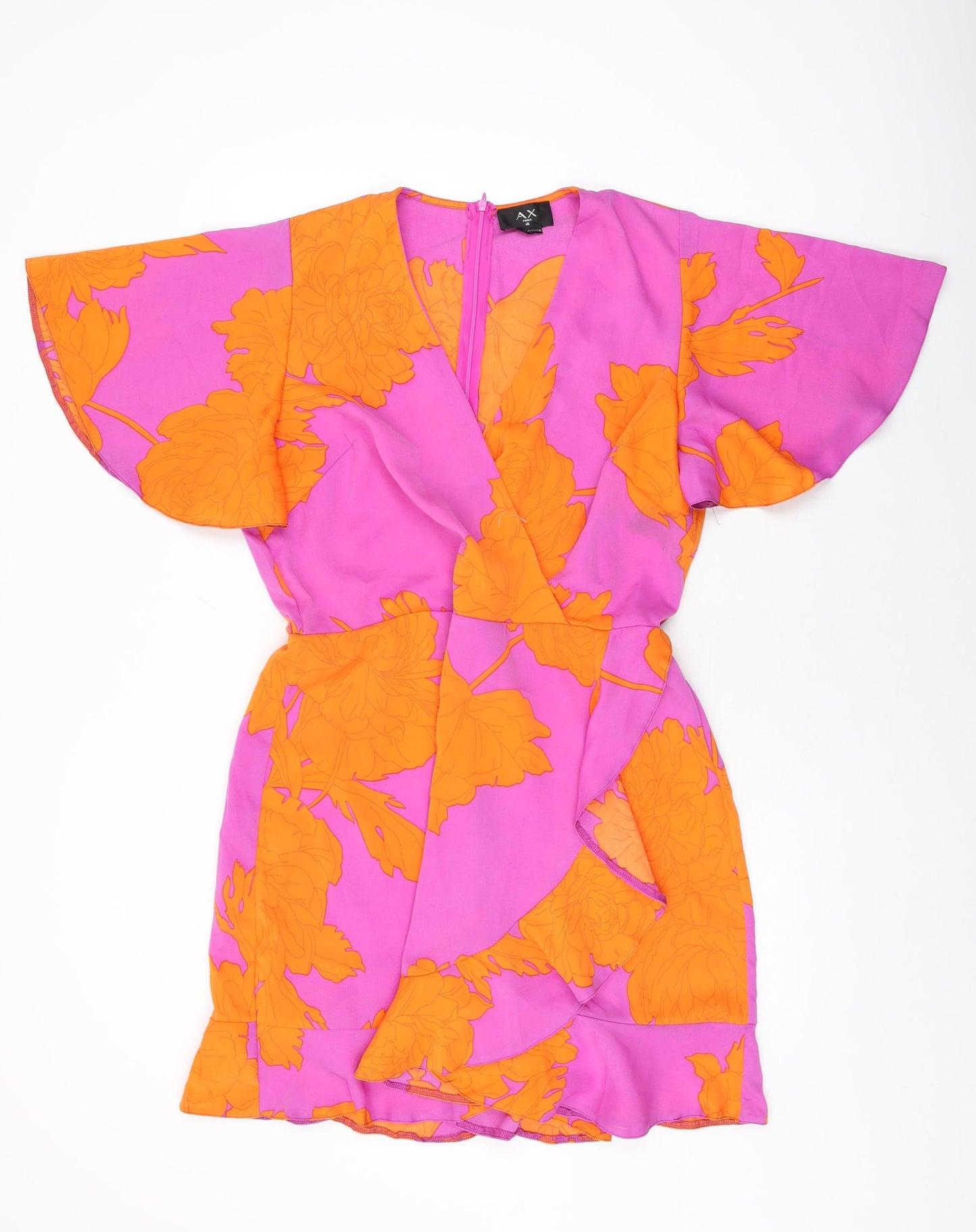 AX Paris Womens Purple Floral Polyester Shift Size 16 V-Neck Zip