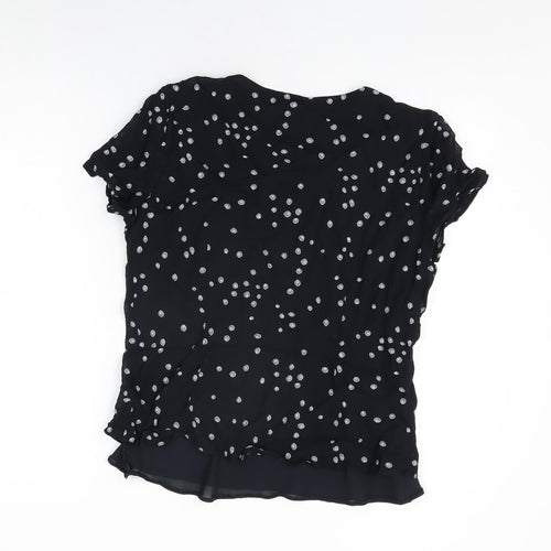 Debenhams Womens Black Polka Dot Viscose Basic T-Shirt Size 14 Round Neck